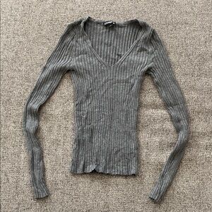 Express Charcoal Ribbed Knit Top